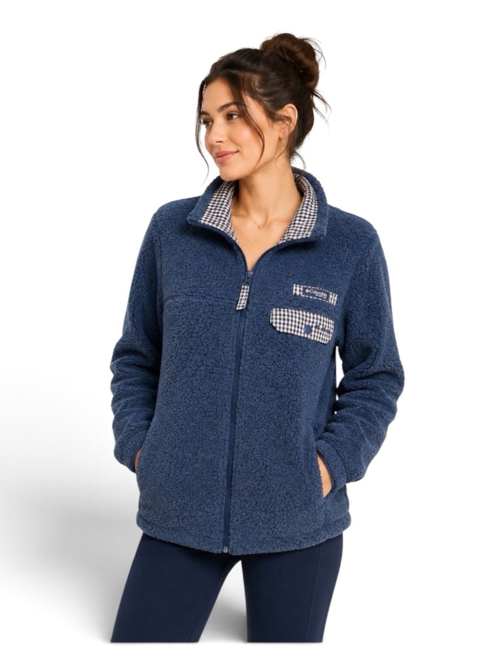 Columbia PFG Sherpa Fleece Jacket Blue Full Zip Cozy Outdoor Layer Size Small